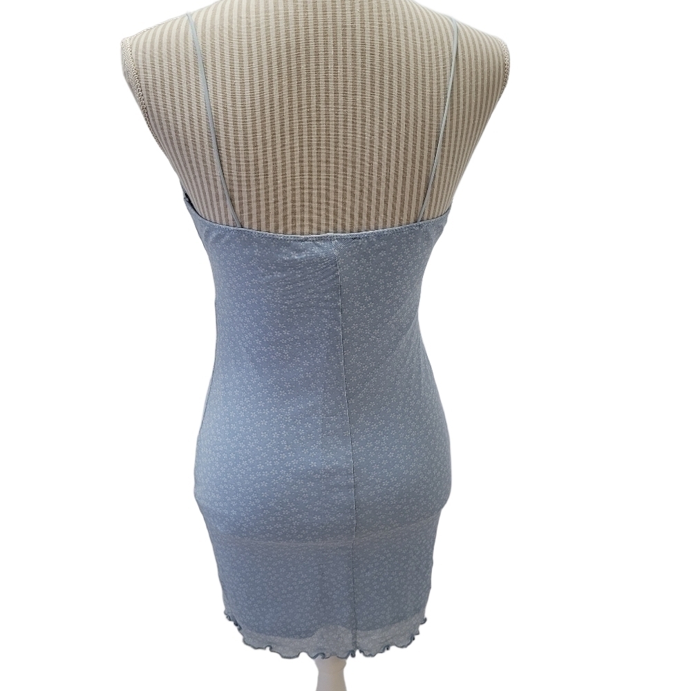 Floral Bodycon Mini Dress Blue Mesh Lace Y2K Medium - Picture 5 of 15